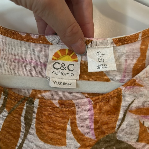 C&C CALIFORNIA | Linen Brown and Orange Cap Sleeve Relaxed Blouse - Picture 5 of 8